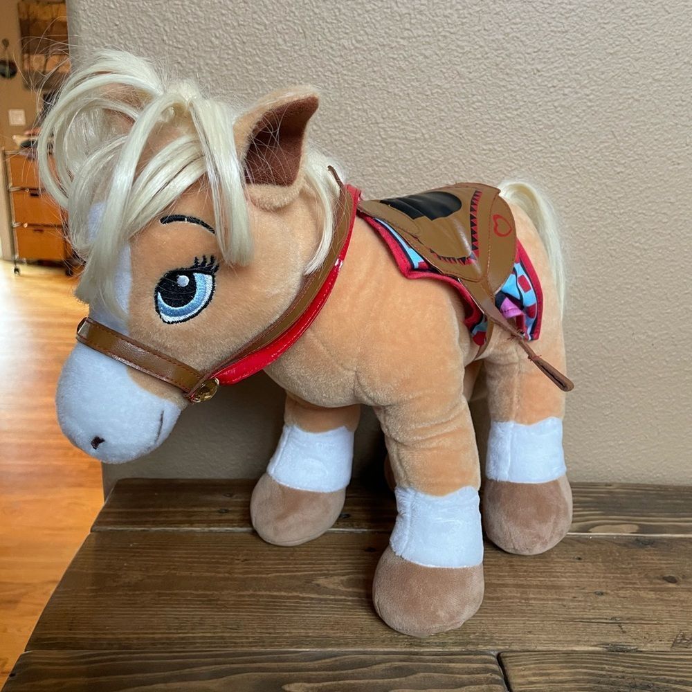 Build a Bear Horse and Hearts Palomino Plush Horse with Saddle